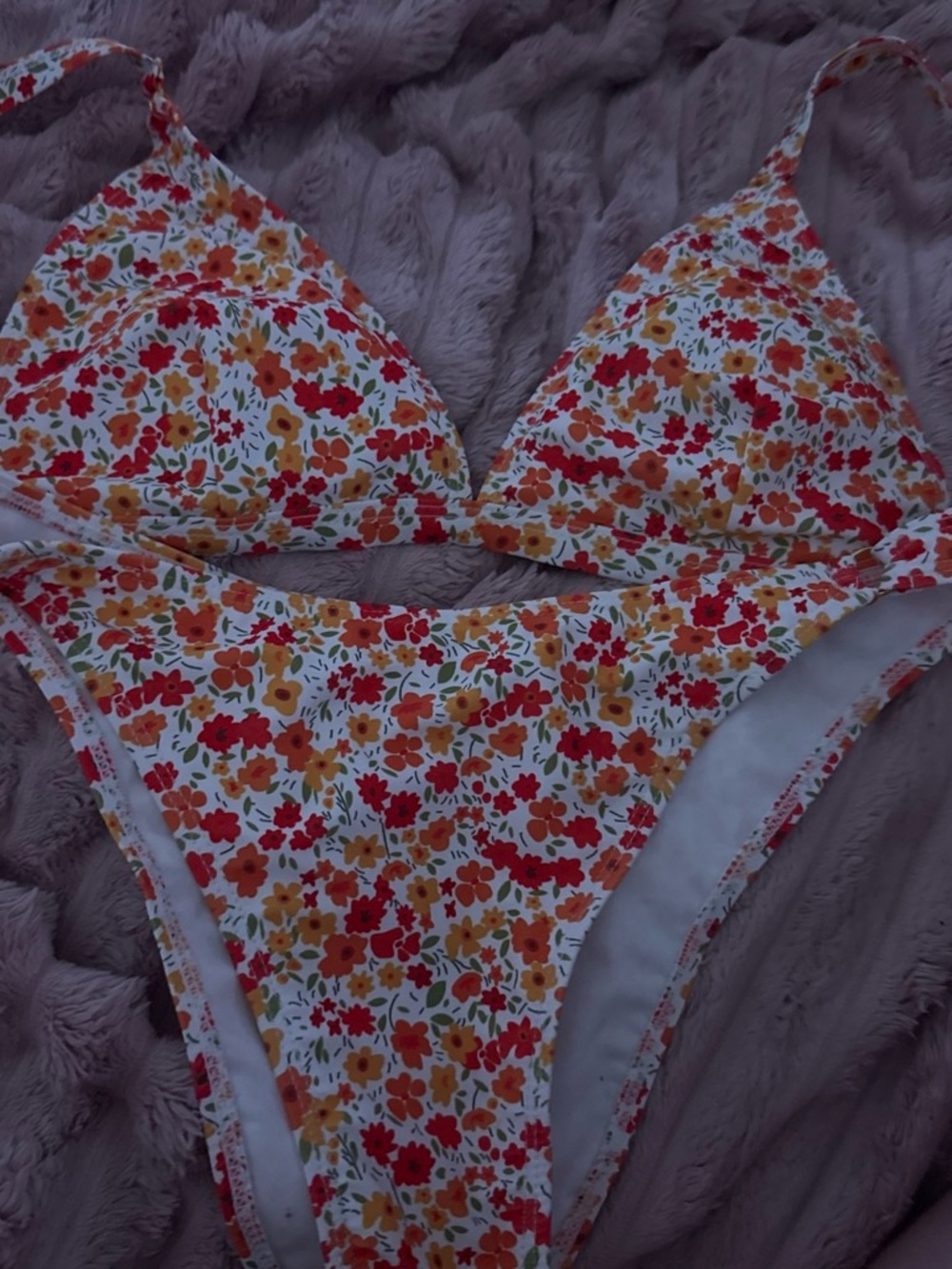 SHEIN White Bikini with Red & Orange Floral Print